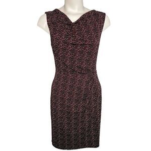 Ann Taylor Red Black White Cowl Neck Sleeveless Ruched Stretch‎ Dress sz 10P